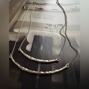 Banana Republic Gold Necklace, Layered Necklace, Hammered motifs